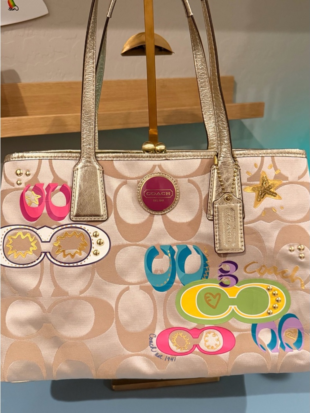 Coach Kisslock Signature Tote with Colorful Sunglass Appliqués